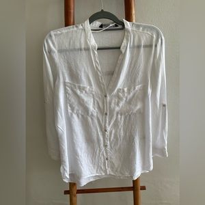 Zara White Linen Longsleeve